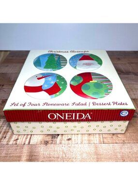 Oneida Christmas Closeups Stoneware Salad/Dessert Plates Set O